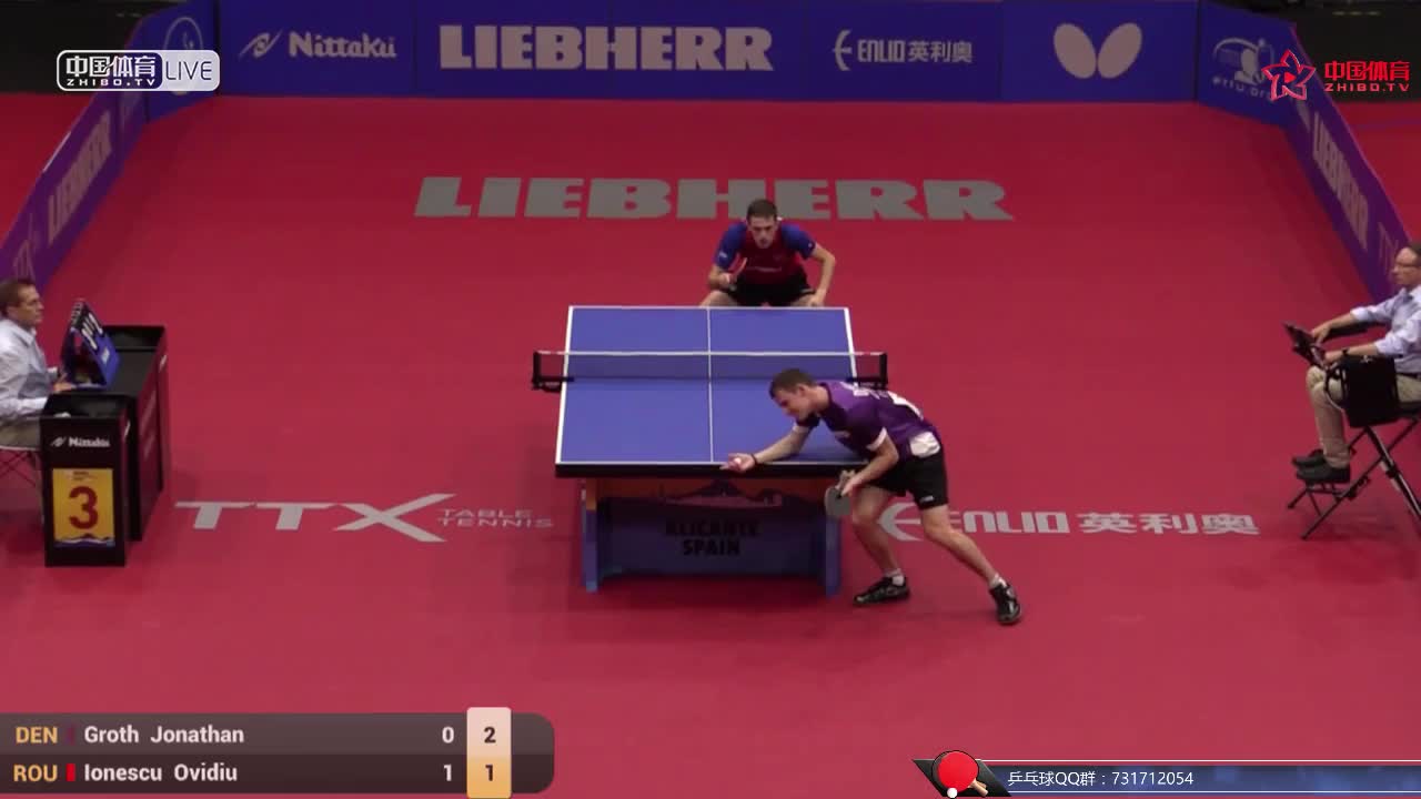 格罗斯 DEN vs 伊欧内斯库 ROU 欧洲乒乓球锦标赛男单1/8决赛