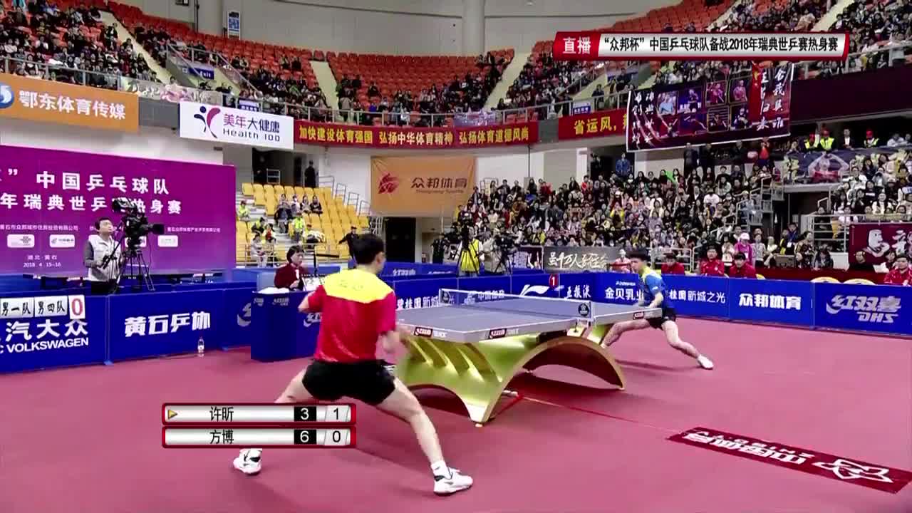 男一队（马龙、许昕、樊振东） vs 男四队（方博、闫安、夏易正） 世乒赛国乒黄石热身赛