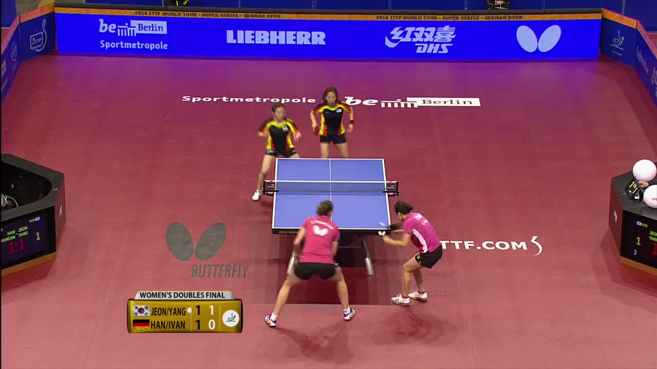 田志希 梁夏银vs韩莹 尹万灿 20160131 乒乓球德国公开赛 女双决赛