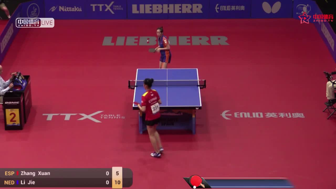 张璇 ESP vs 李洁 NED 欧洲乒乓球锦标赛女单1/16决赛