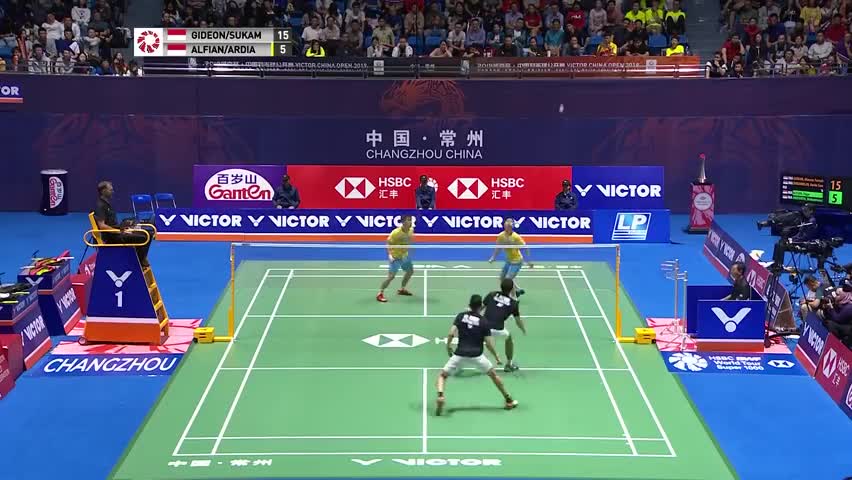 经典回顾：2019中国公开赛男双半决赛，吉迪恩/苏卡穆约VS阿尔菲安/阿迪安托  小黄人穿黄衣