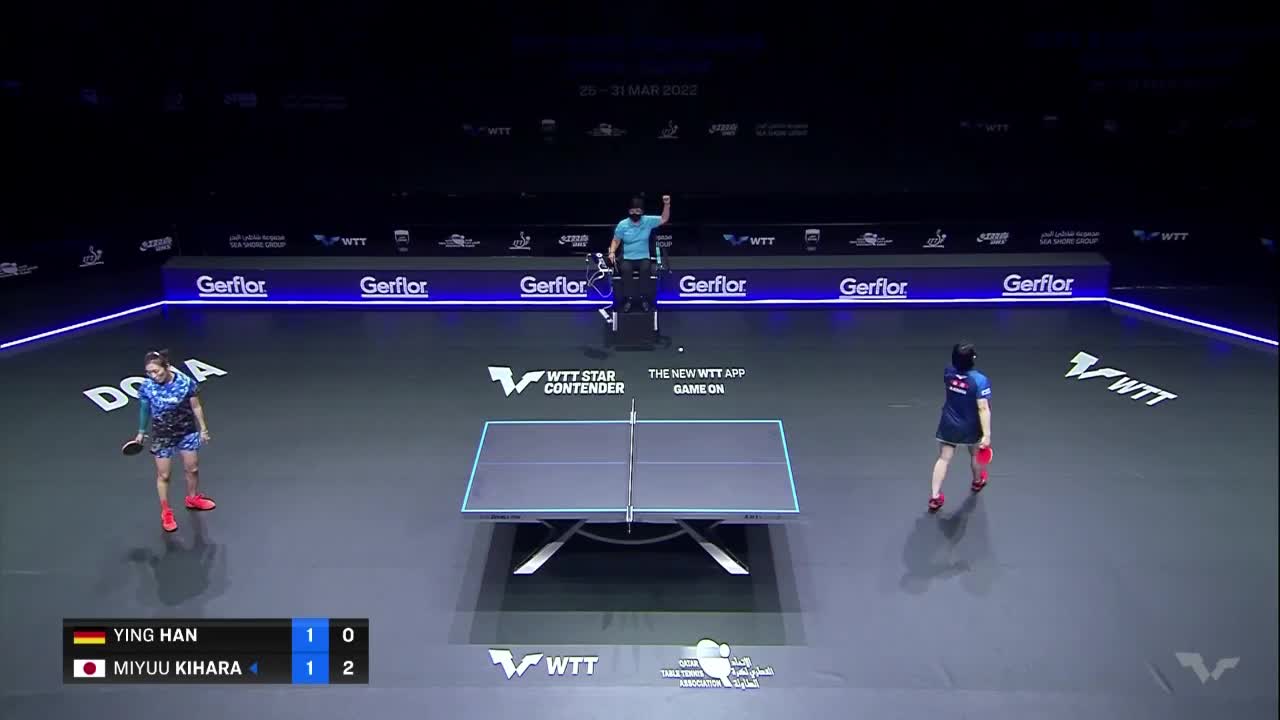 韩莹 VS 木原美悠 2022WTT明星挑战赛多哈站(卡塔尔) 女单决赛