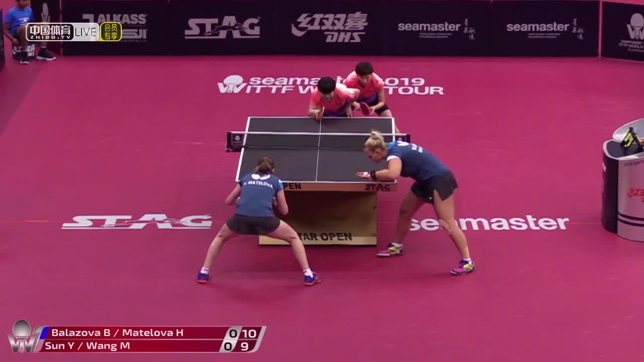 孙颖莎/王曼昱 CHN vs 巴拉佐娃 SVK/马特洛娃 CZE 2019卡塔尔公开赛 女双1/4决