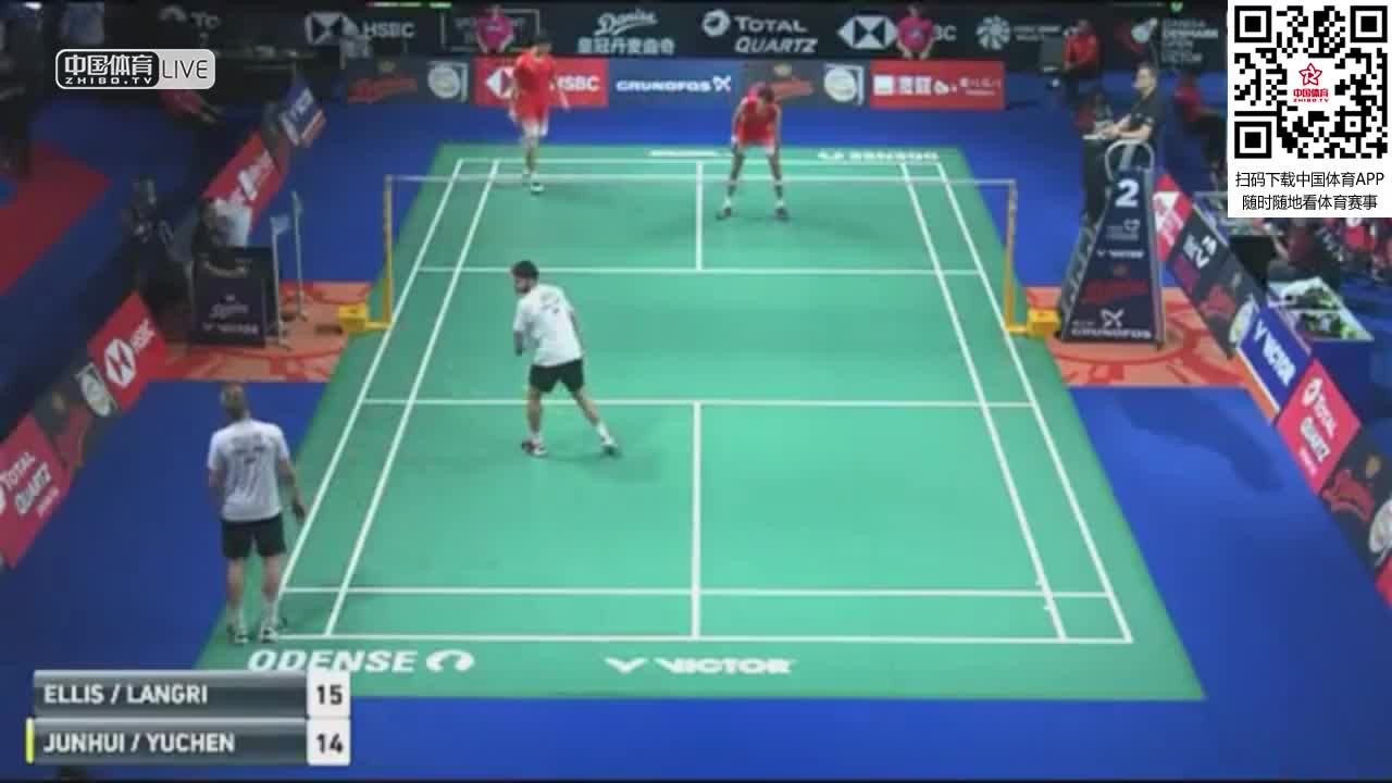 李俊慧/刘雨辰  VS   埃利斯/兰格瑞奇 2018丹麦公开赛 男双1/8决赛