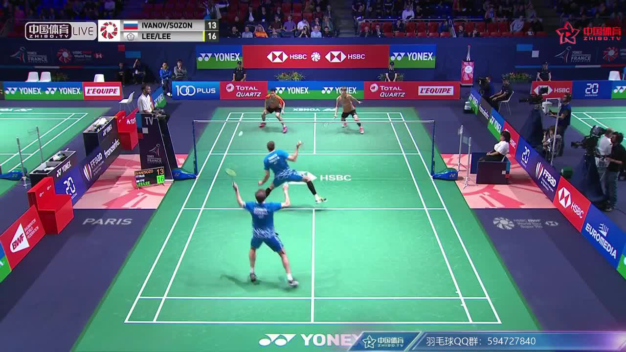伊万诺夫/索松诺夫vs李洋/李哲辉 法国公开赛 男双1/4决赛