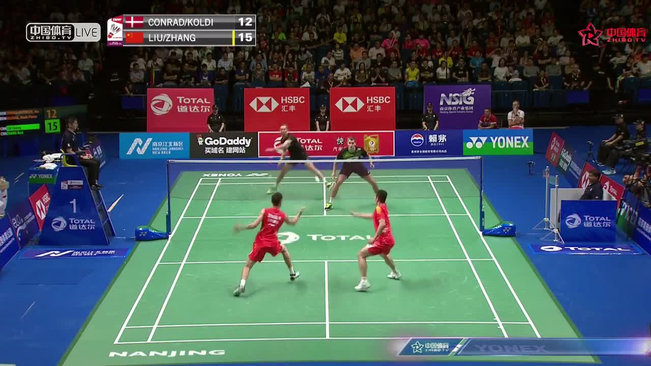 张楠/刘成 VS 彼得森/科丁 2018南京世锦赛 男双1/4决赛