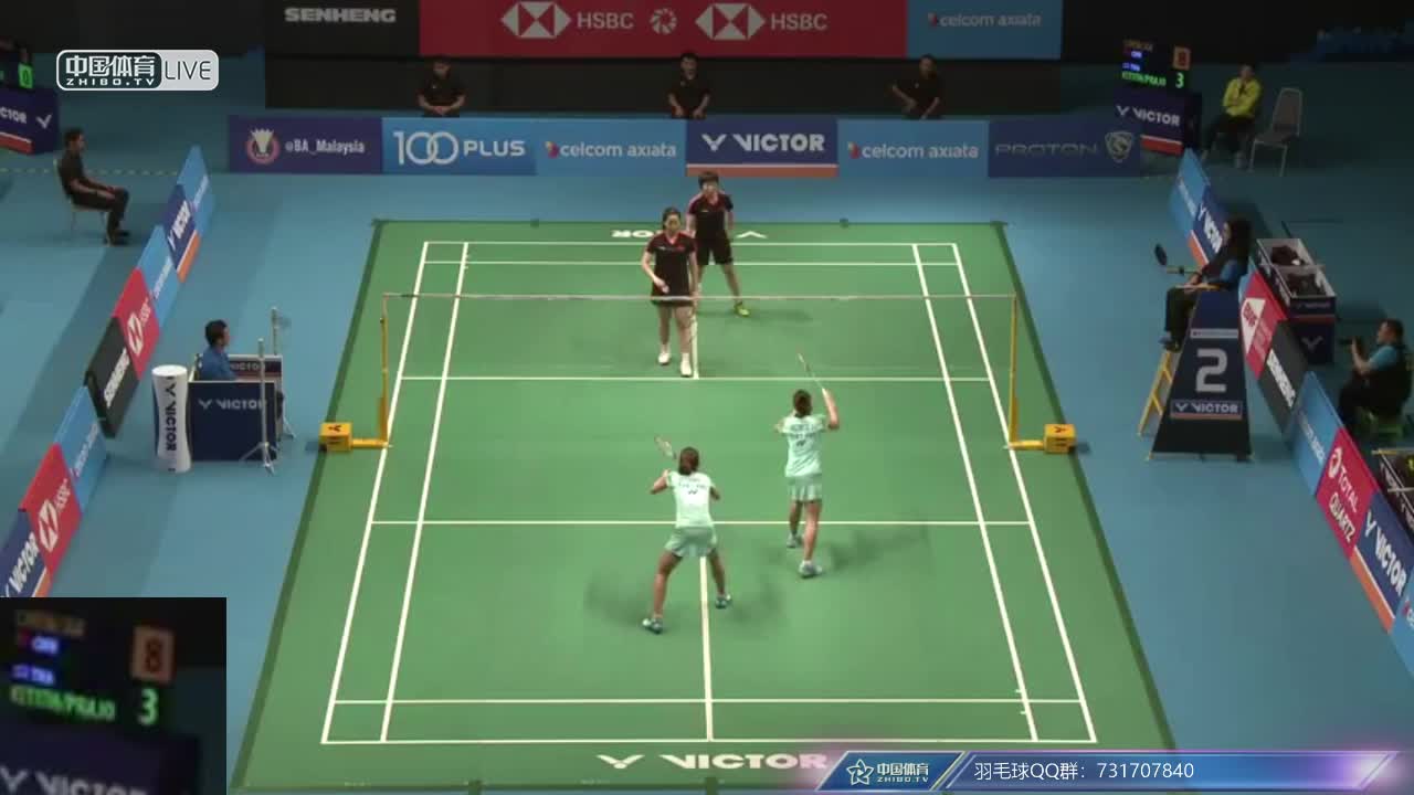陈清晨/贾一凡 CHN vs 基蒂塔拉库尔/拉温达 THA 	马来西亚公开赛女双1/4决赛