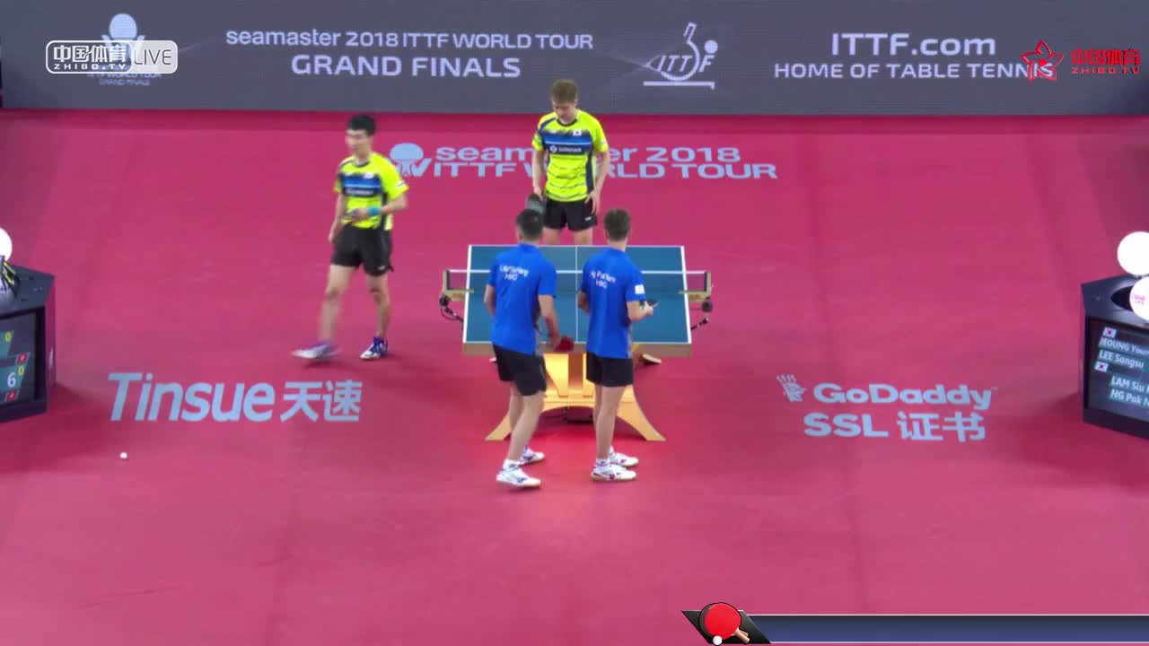 郑荣植/李尚洙 KOR vs 林兆恒/吴柏男 HKG 男双1/4决赛   ITTF世界巡回赛总决赛