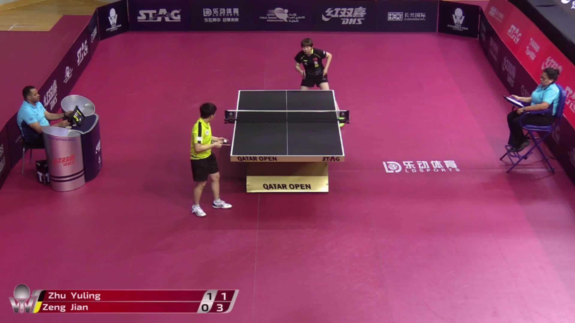 朱雨玲  vs   曾尖   2020年卡塔尔白金赛	 女单正赛第一轮